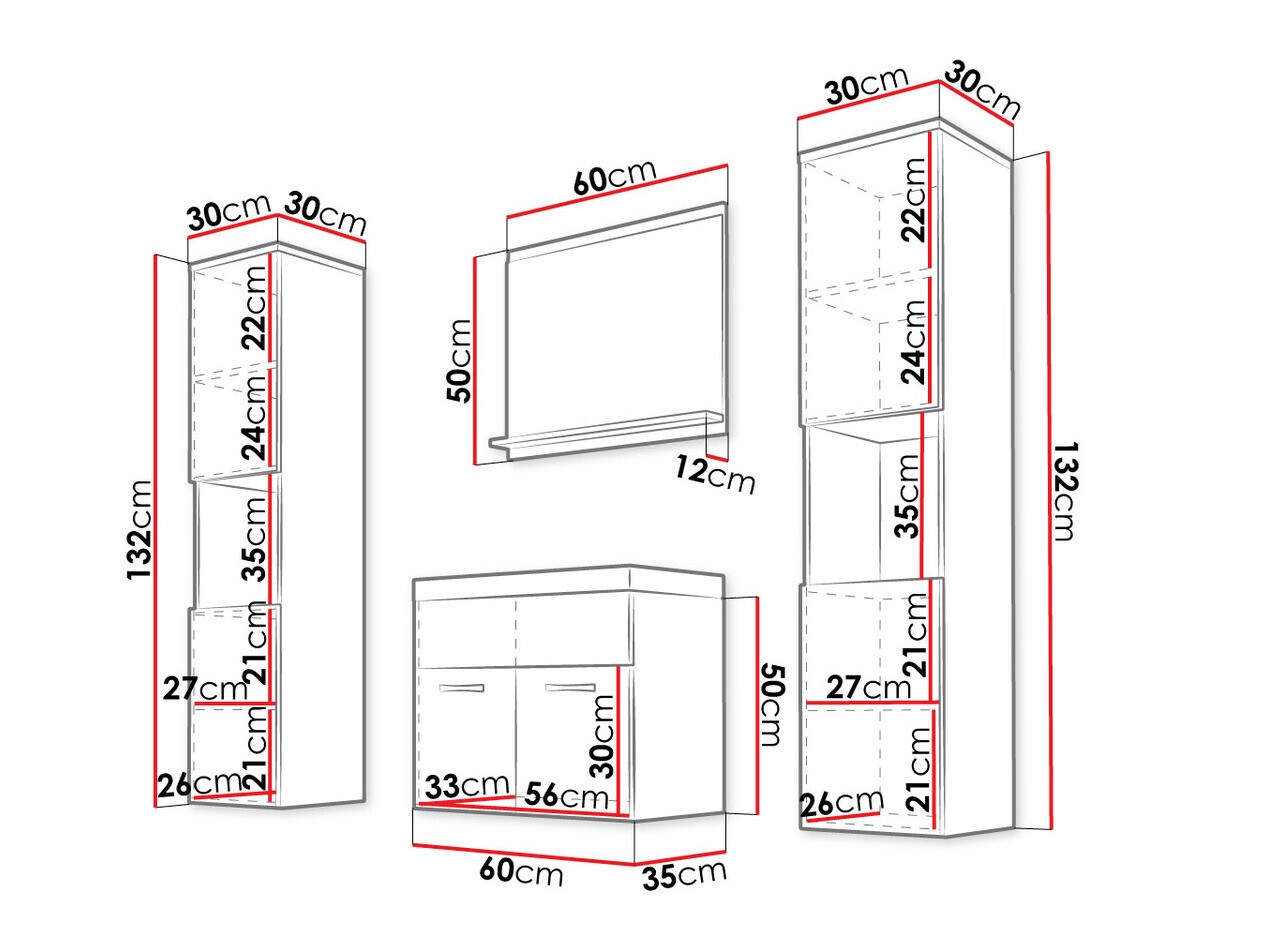 Ensemble de salle de bain Sarasota 123 (Blanc + Blanc brillant)