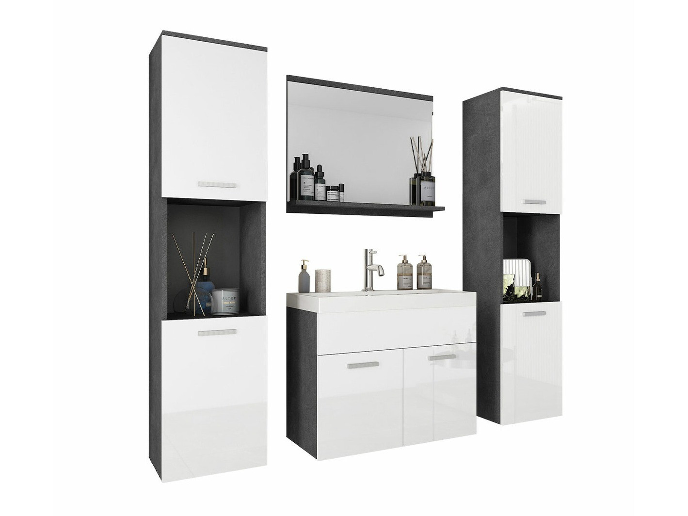 Ensemble de salle de bain Sarasota 123 (Matera gris + Blanc brillant)