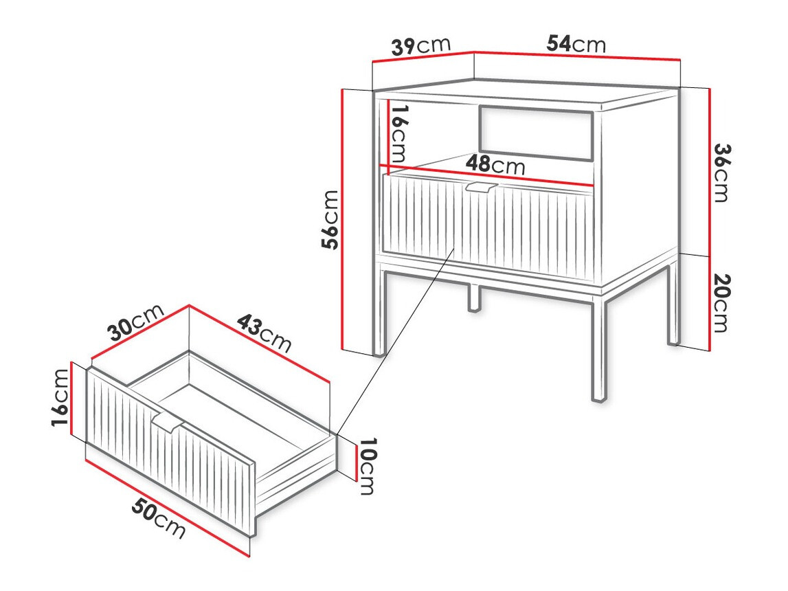 Table de chevet Lima L102 (Gris + Noir)