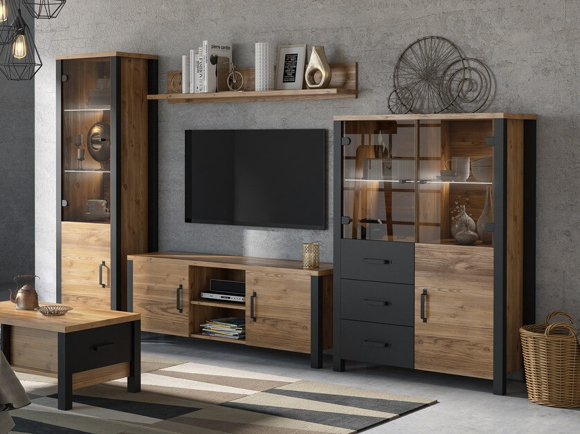 Meuble TV Tornua 104 (Épicéa foncé + Noir mat)