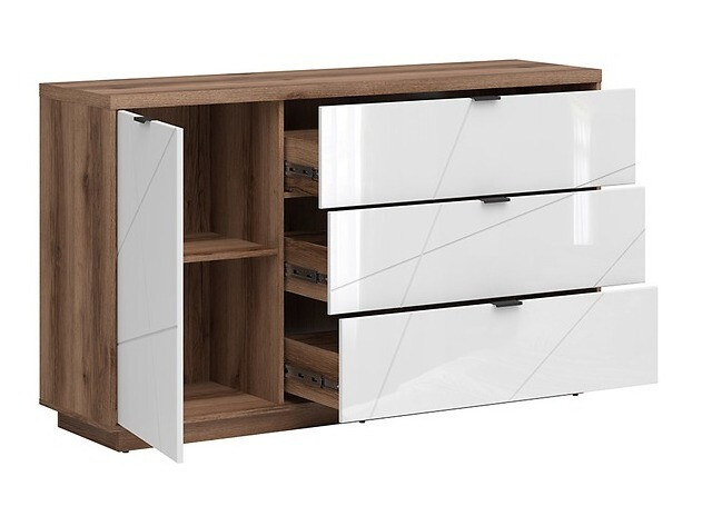 Commode Fivale 100 (Chêne delano foncé + Blanc brillant)