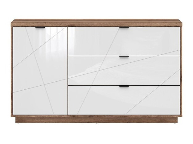 Commode Fivale 100 (Chêne delano foncé + Blanc brillant)