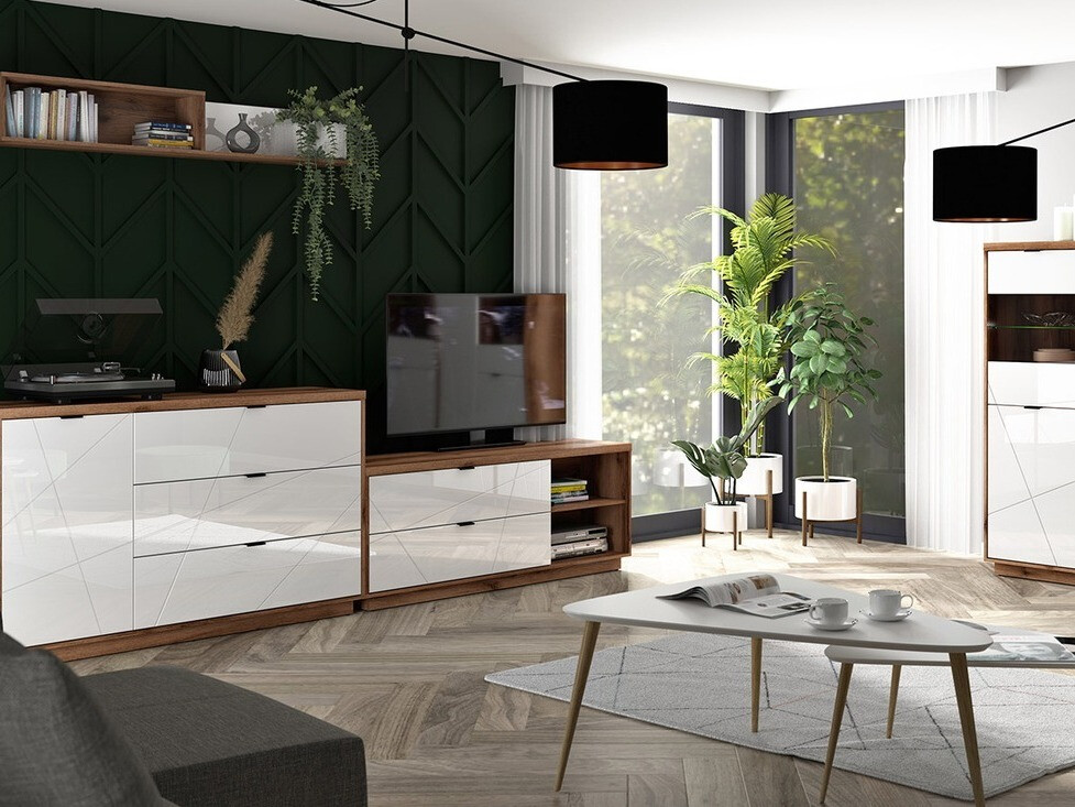 Commode Fivale 100 (Chêne delano foncé + Blanc brillant)