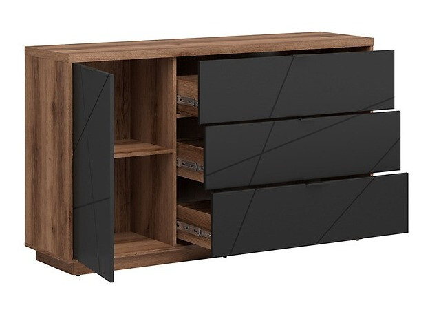 Commode Fivale 100 (Chêne delano foncé + Noir mat)