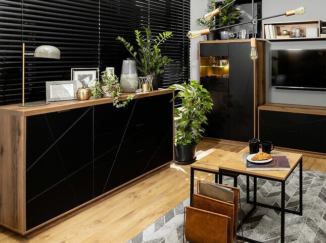 Commode Fivale 100 (Chêne delano foncé + Noir mat)