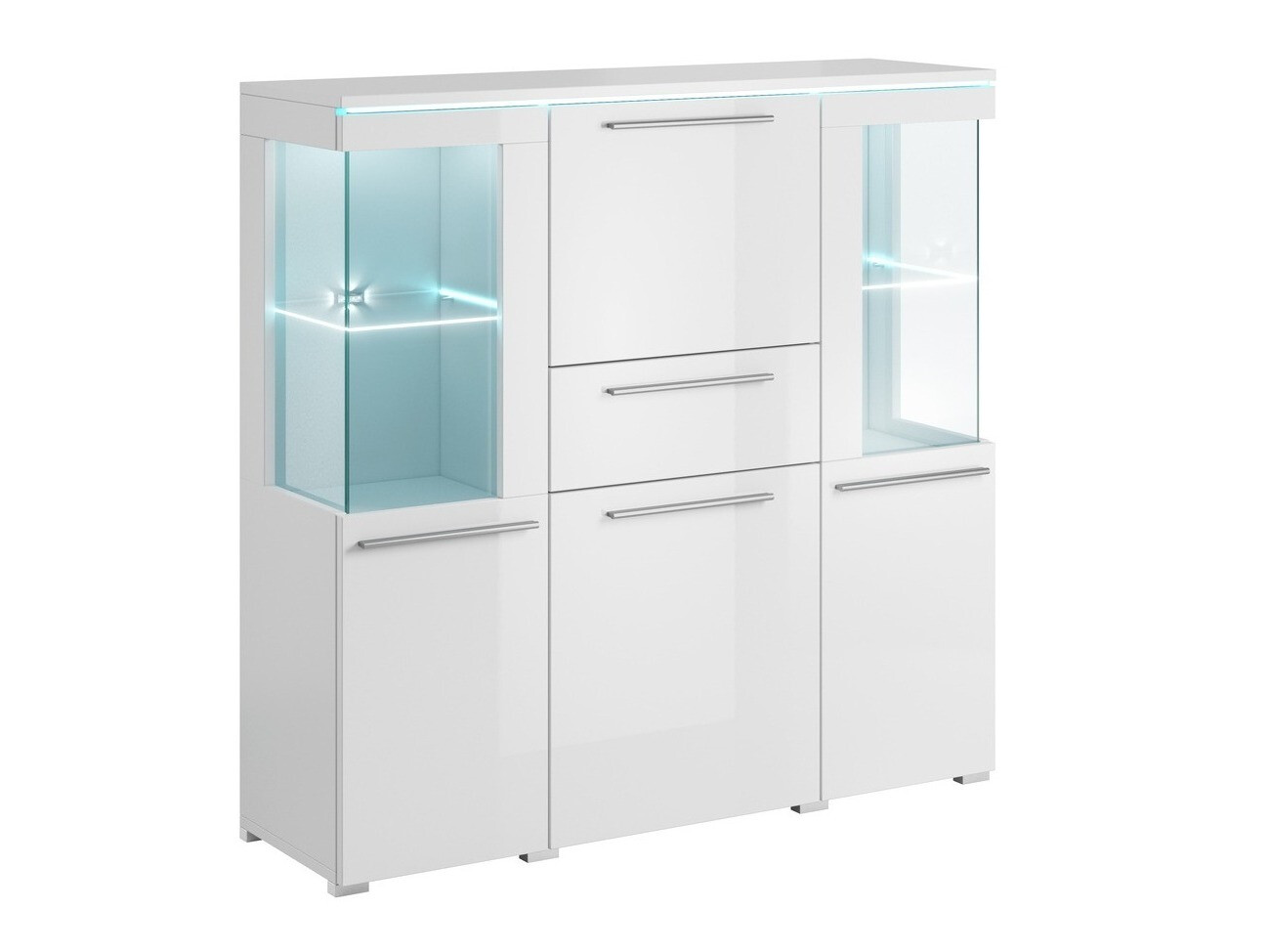 Commode Torvire 115 (Blanc + Blanc brillant)