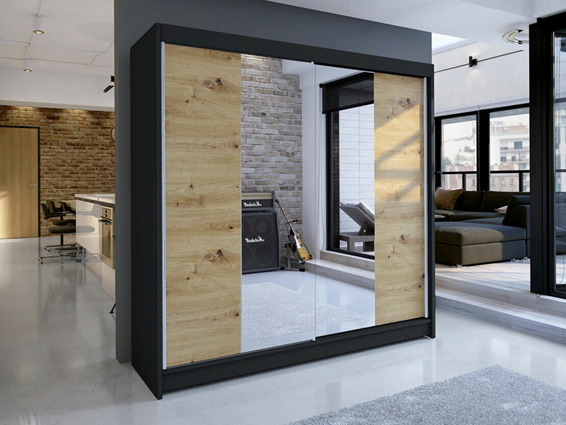 Armoire Closico Cavaris II (Noir + Chêne Artisan)