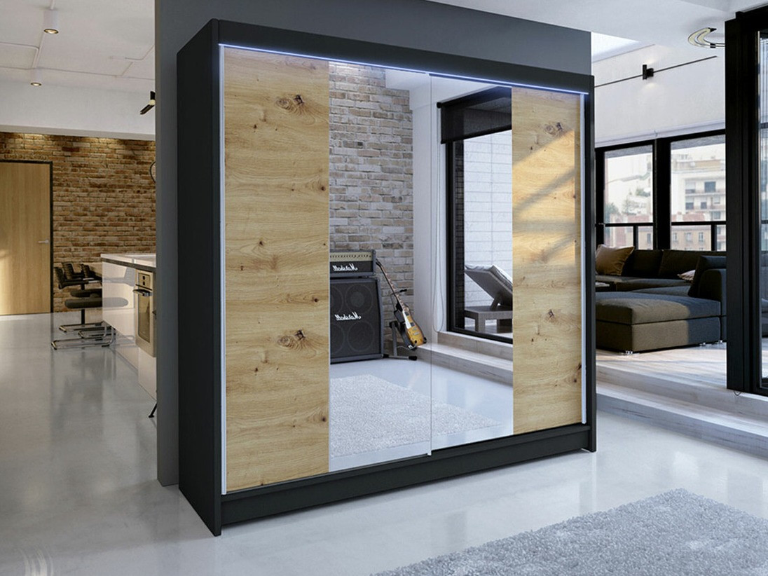 Armoire Closico Cavaris II (Noir + Chêne Artisan)