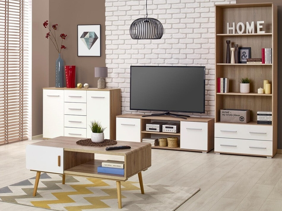 Meuble TV Cirveso 109 (Sonoma chêne + Blanc brillant)