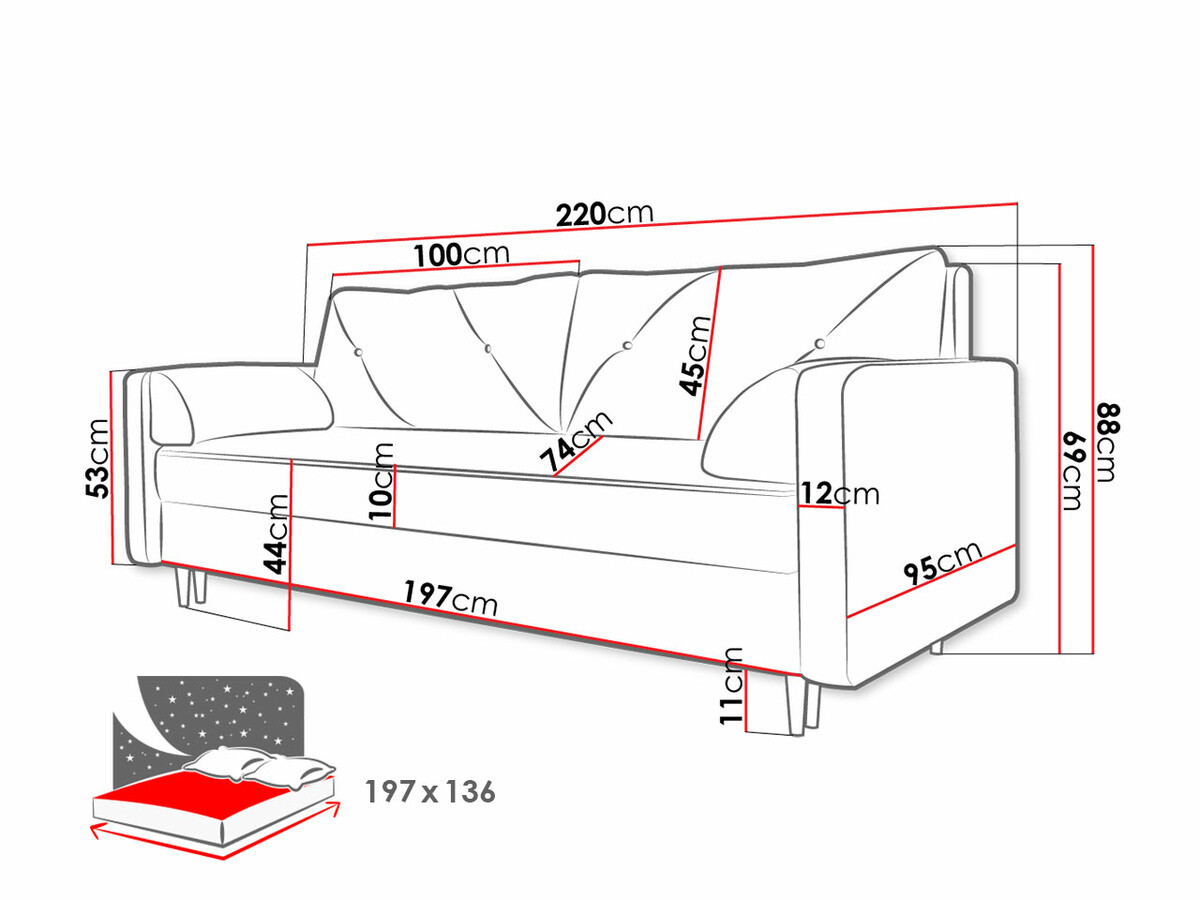 Canapé convertible Memphis 134 (Cosmic 10)