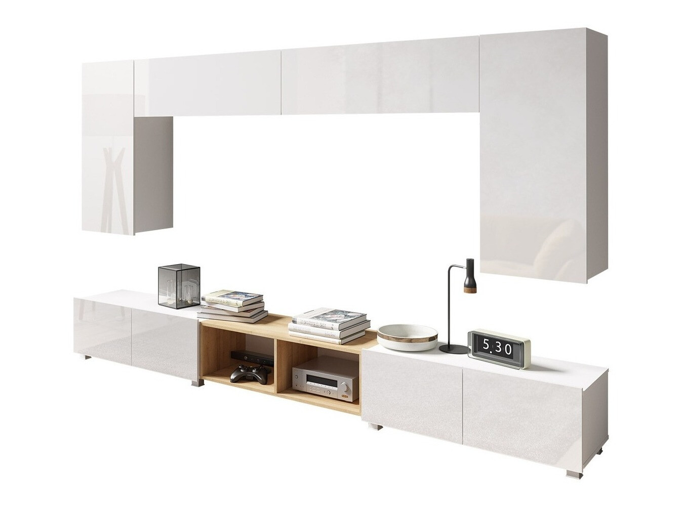 Ensemble de salon Remus XXIII (Blanc + Blanc brillant + Chêne doré)