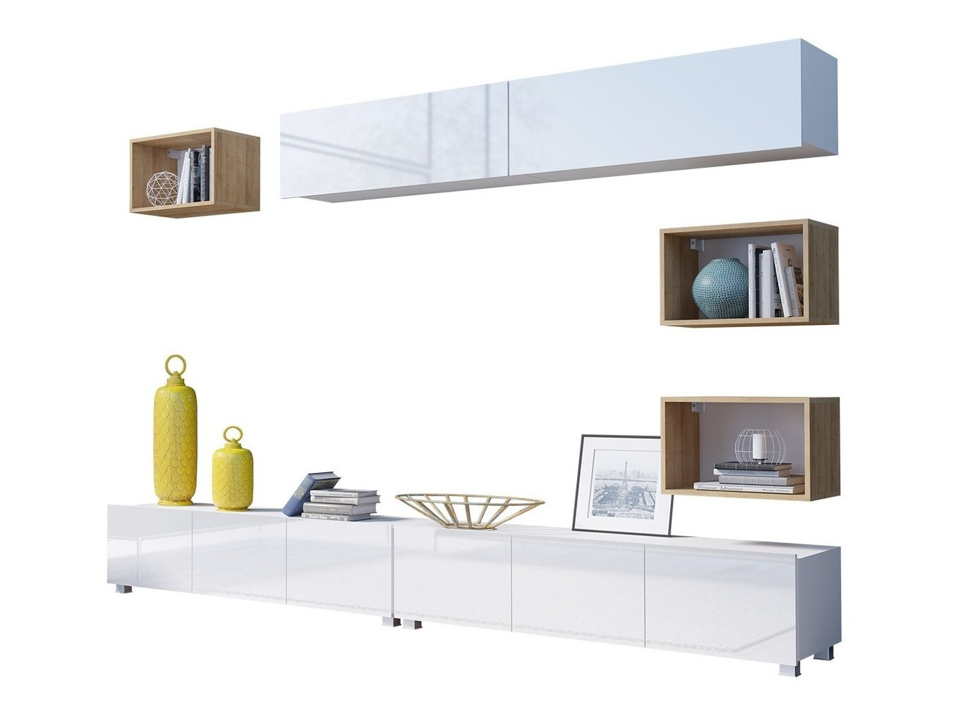 Ensemble de salon Remus XXXI (Blanc + Blanc brillant + Chêne doré)