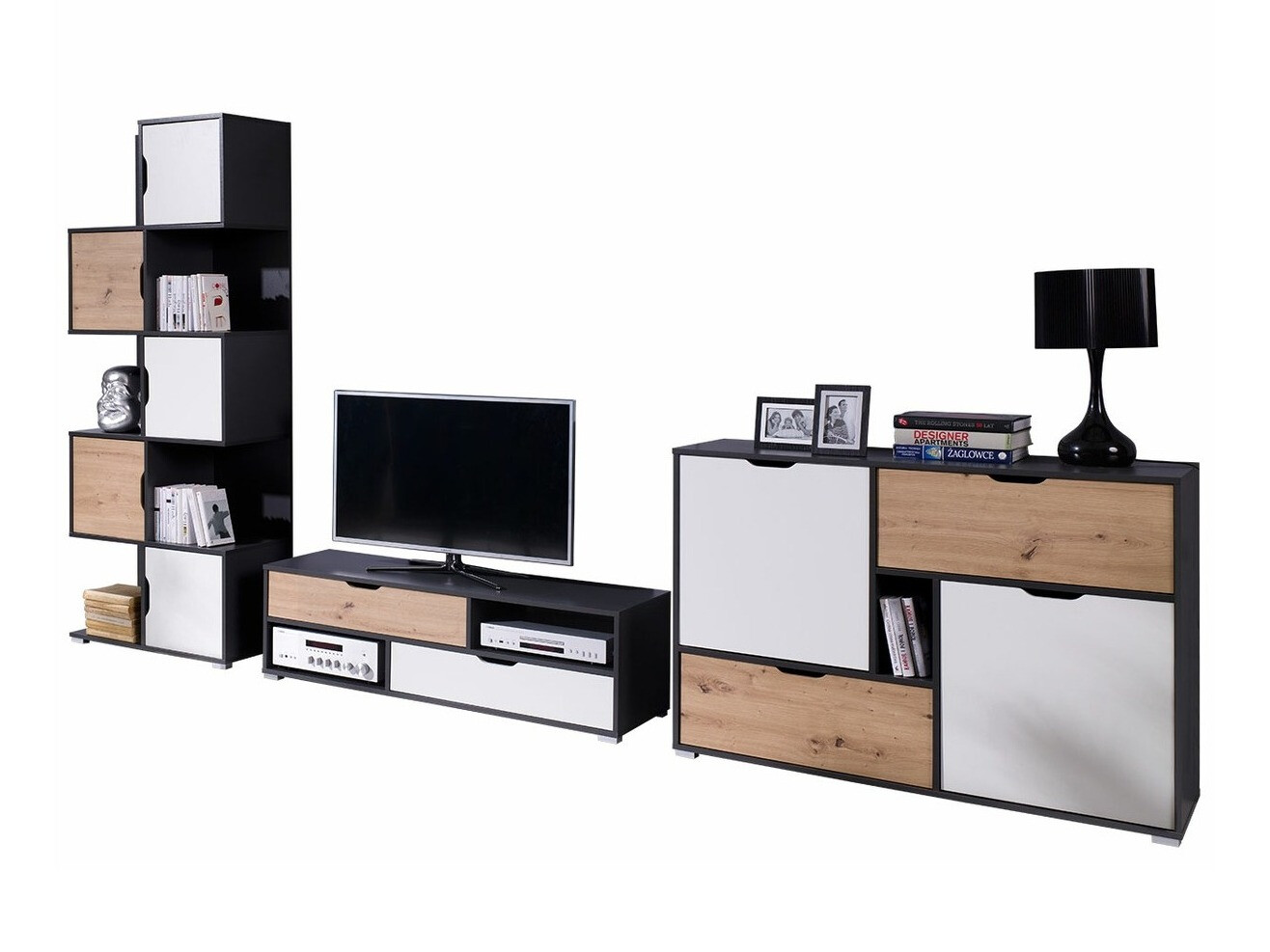 Ensemble de salon Providence H116 (Graphite + Chêne Artisan + Blanc)