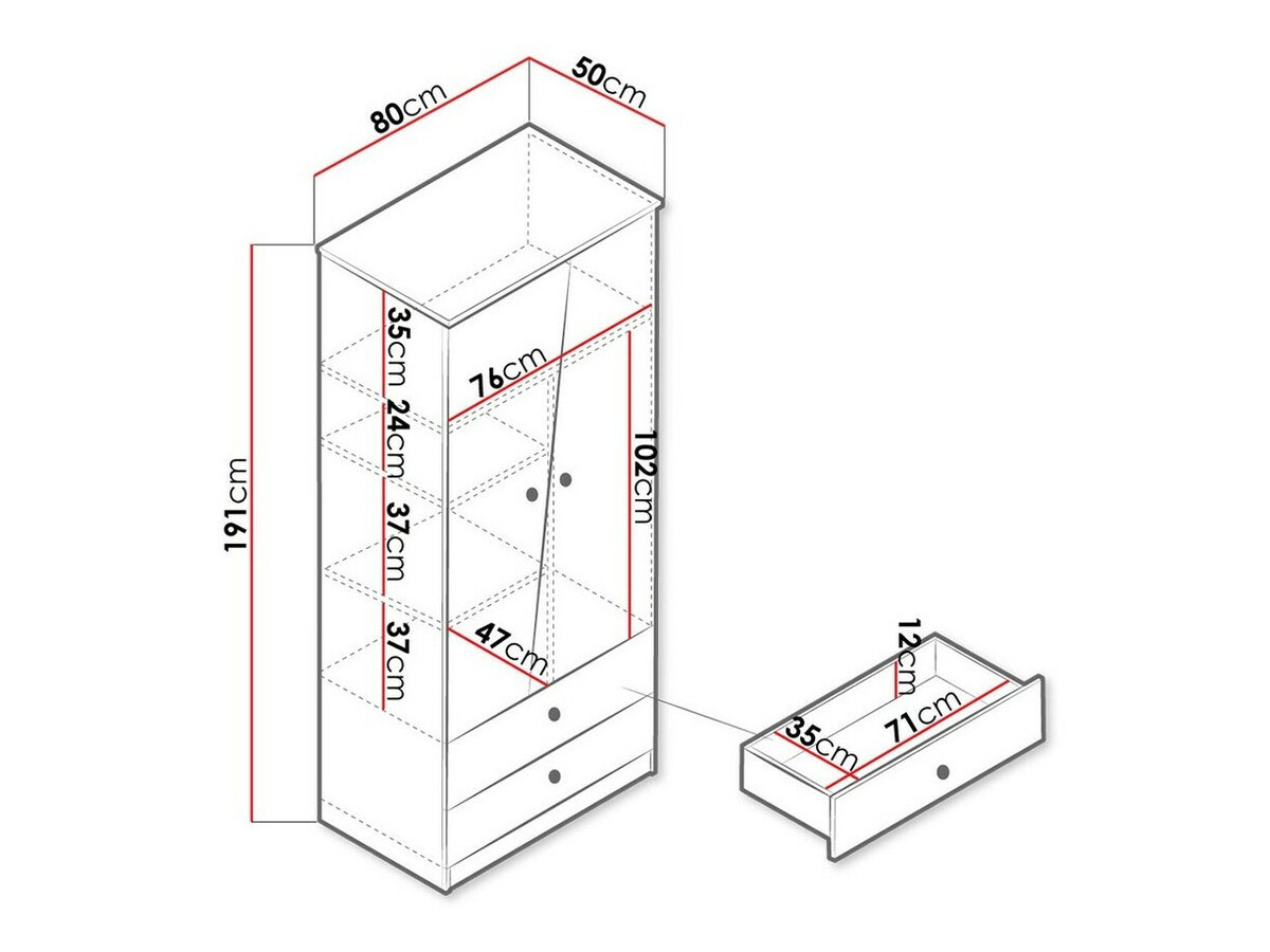 Armoire Almira 100 (Chêne Artisan + Blanc + Gris)