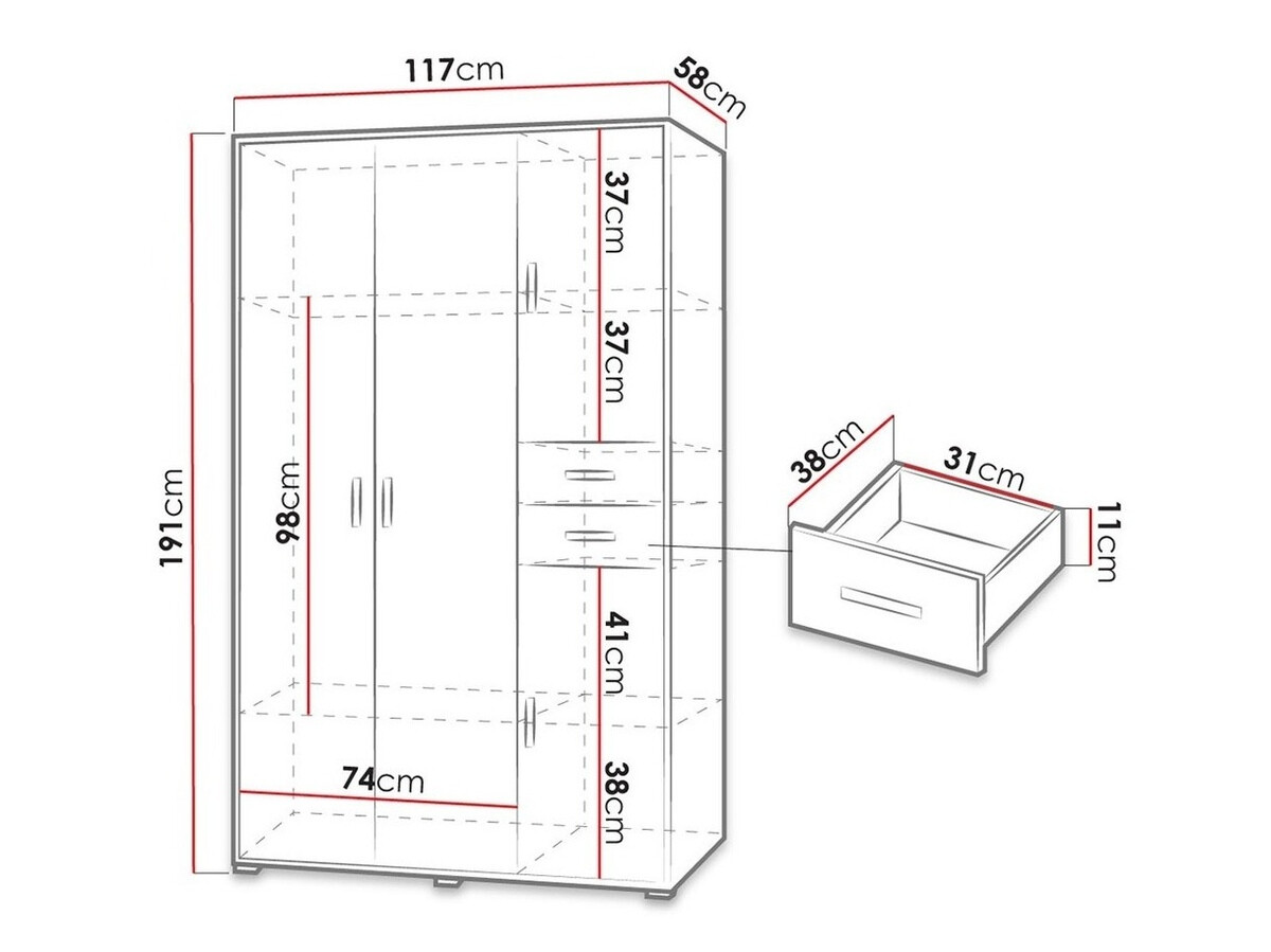 Armoire Toledo B100 (Frêne + Orange)