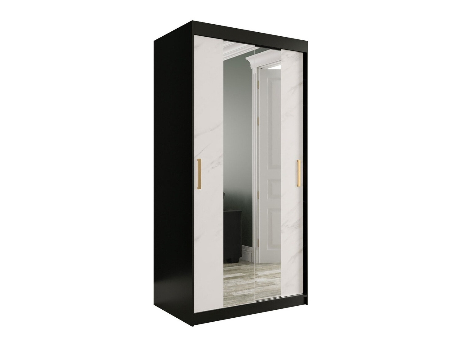 Armoire Hartford 252 (Noir mat + Marbre blanc)