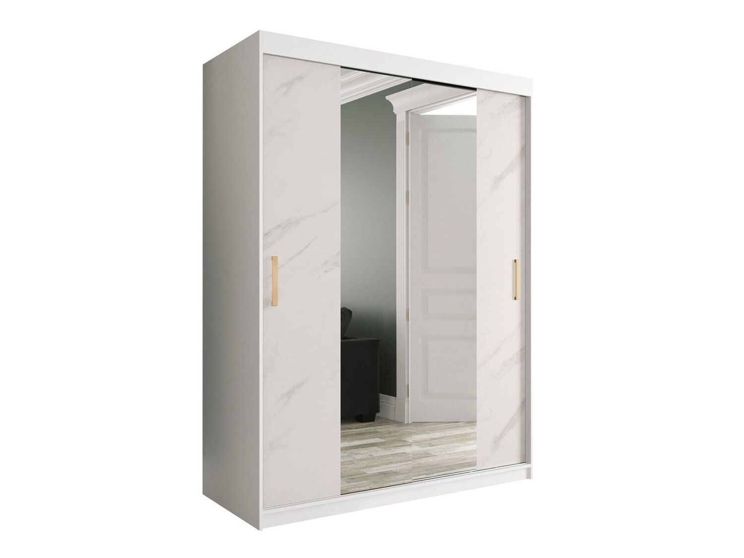 Armoire Hartford 254 (Mat blanc + Marbre blanc)