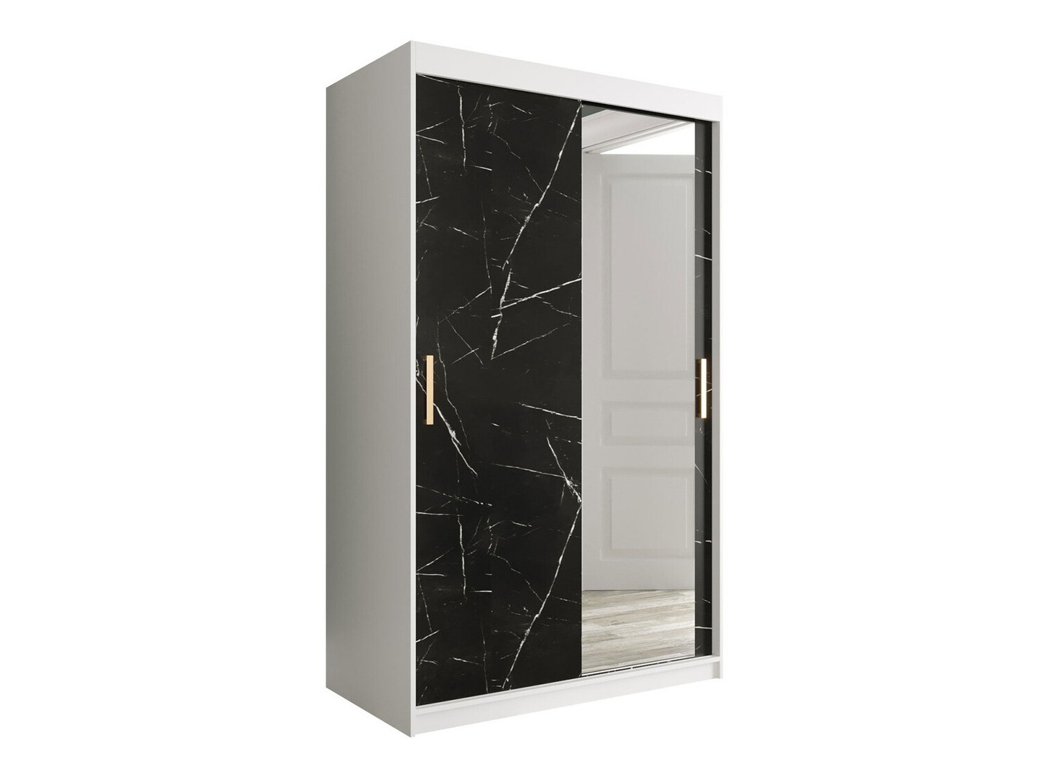 Armoire Hartford 259 (Mat blanc + Marbre noir)