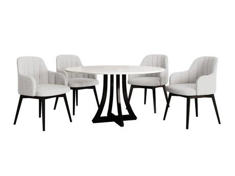 Salle à manger complète Racine 128 (Blanc brillant + Noir brillant)