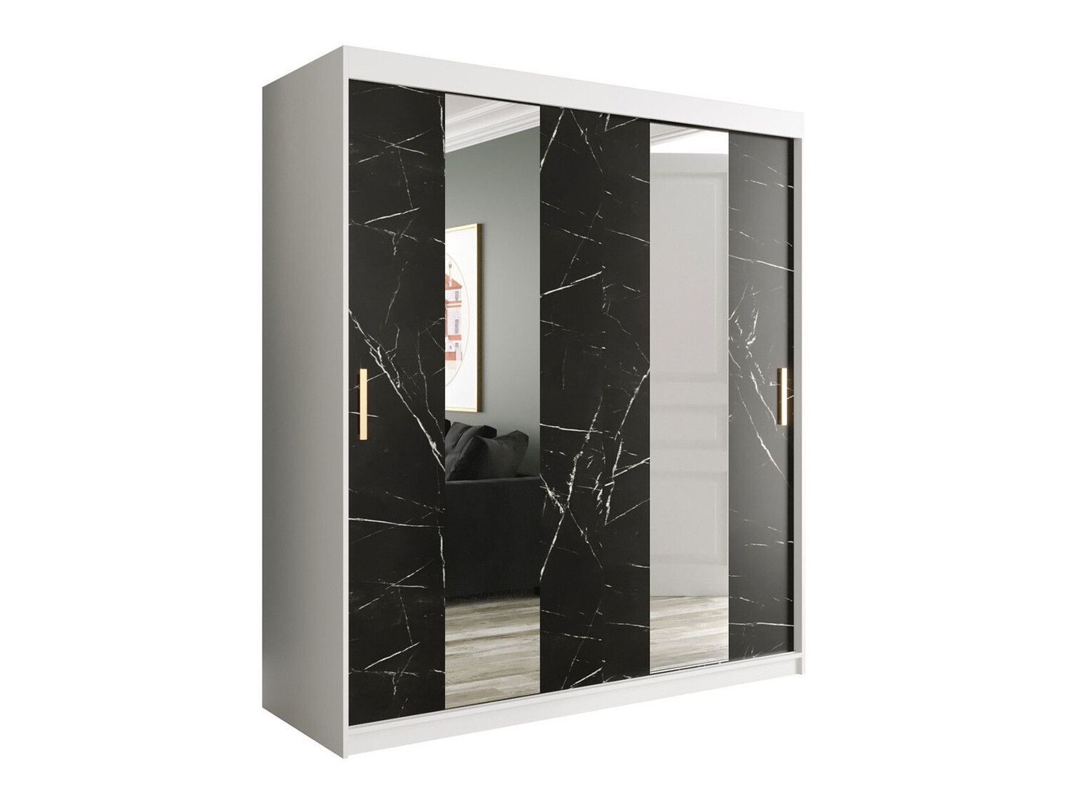 Armoire Hartford 243 (Mat blanc + Marbre noir)
