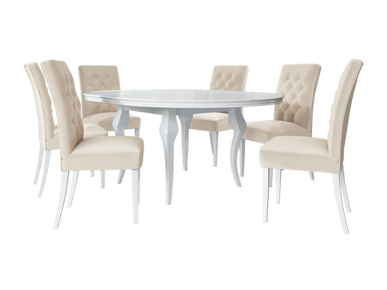 Salle à manger complète Racine 129 (Blanc brillant + Magic Velvet 2250)