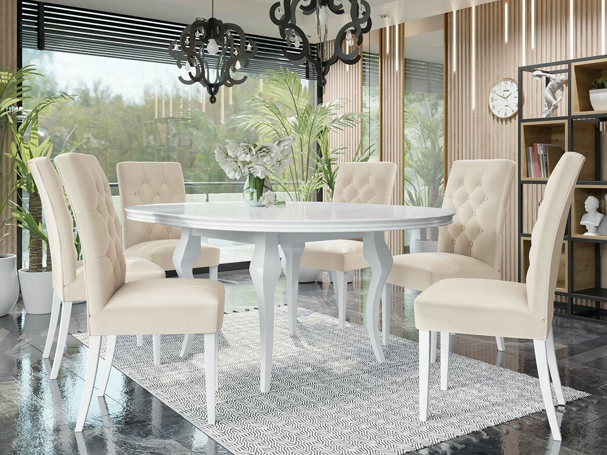 Salle à manger complète Racine 129 (Blanc brillant + Magic Velvet 2250)