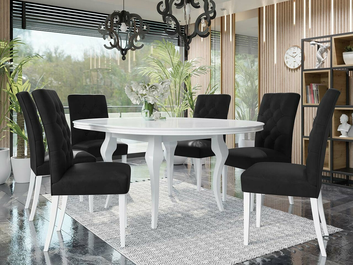 Salle à manger complète Racine 138 (Blanc brillant + Magic Velvet 2219)