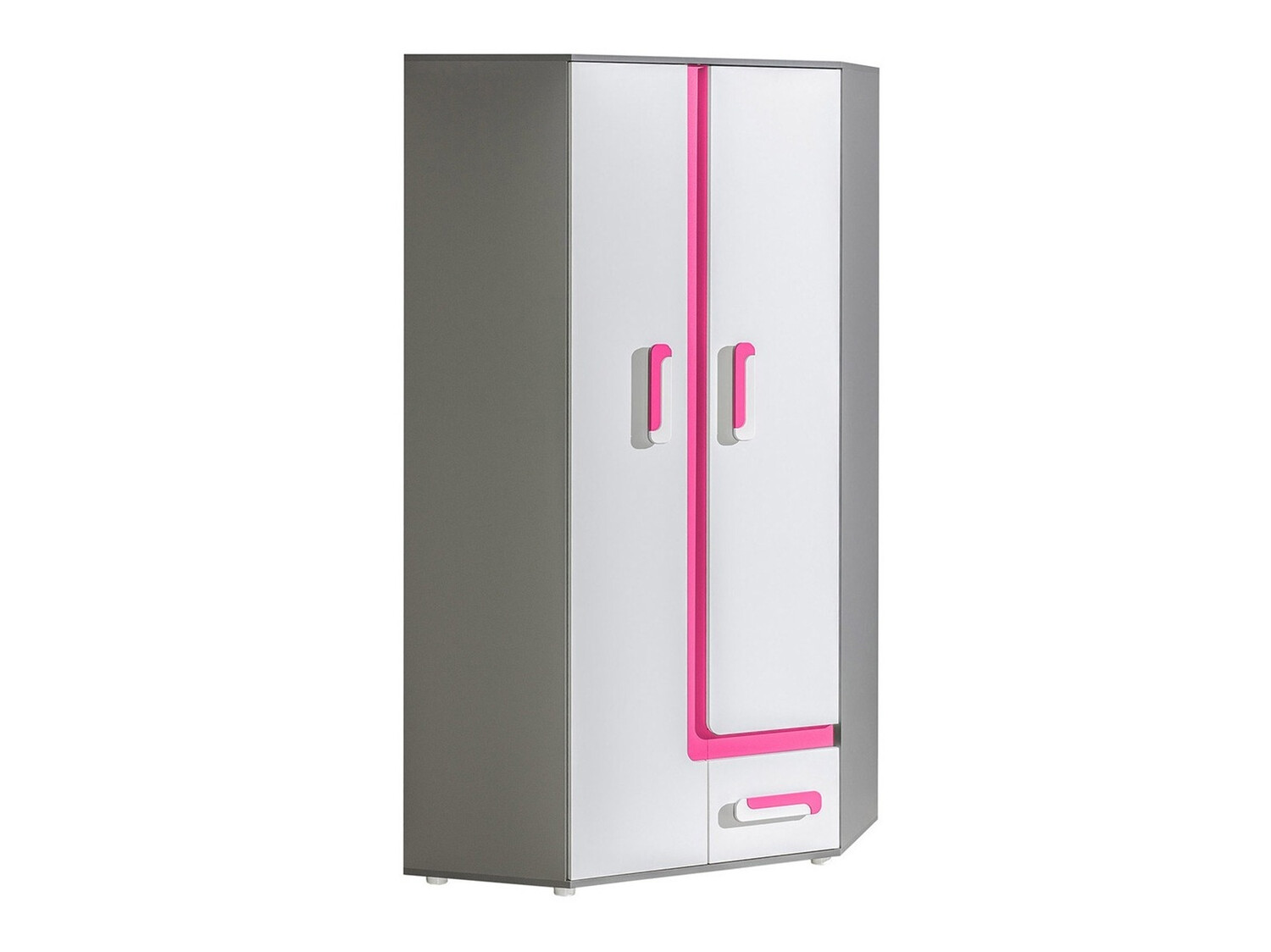 Armoire d'angle Levtala 102 (Anthracite + Blanc + Rose)