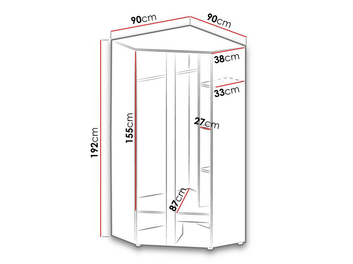 Armoire d'angle Levtala 102 (Anthracite + Blanc + Rose)