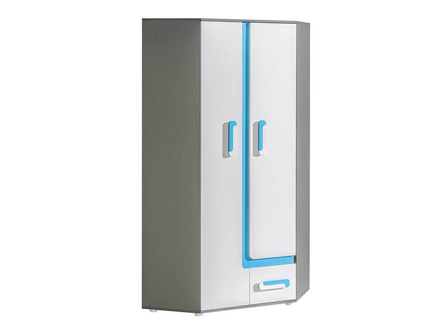 Armoire d'angle Levtala 102 (Anthracite + Blanc + Turquoise)