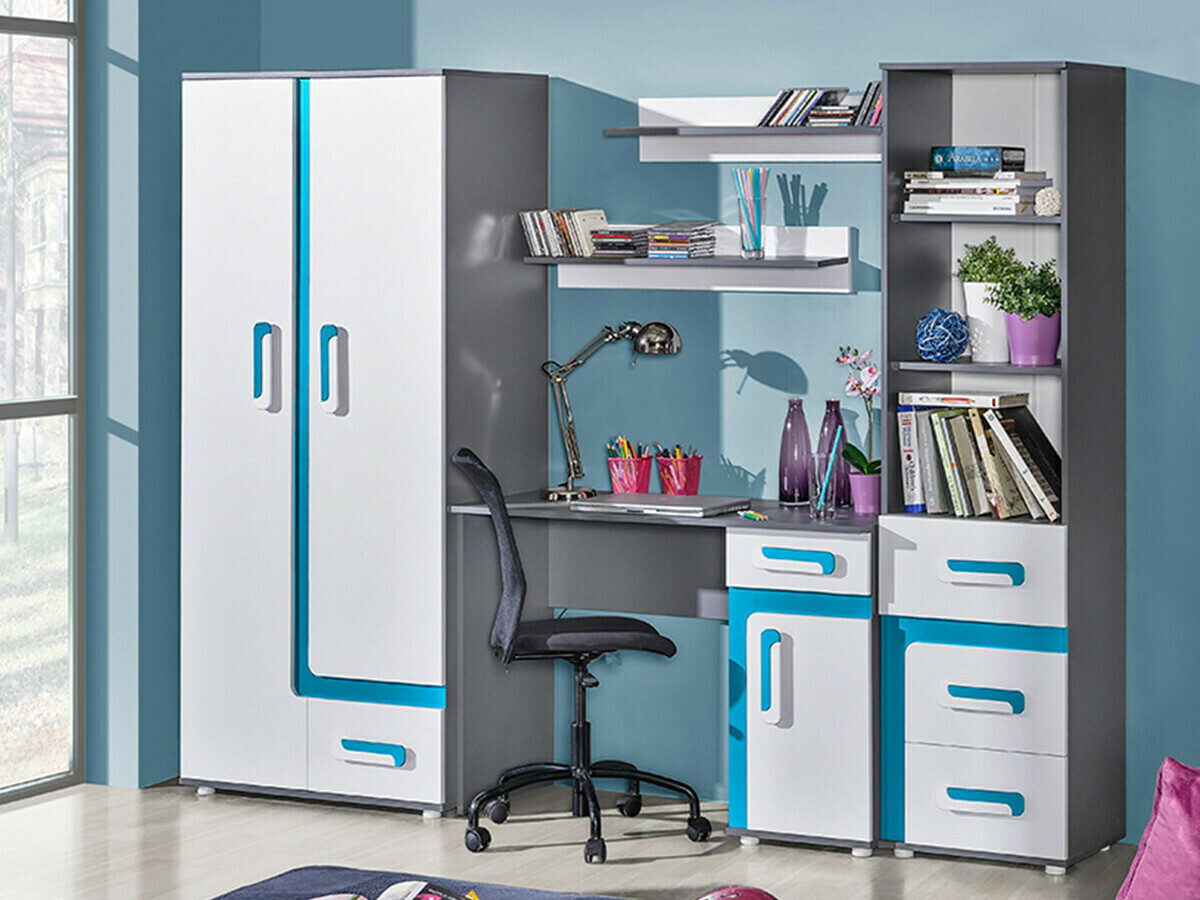 Armoire Levtala 101 (Anthracite + Blanc + Turquoise)