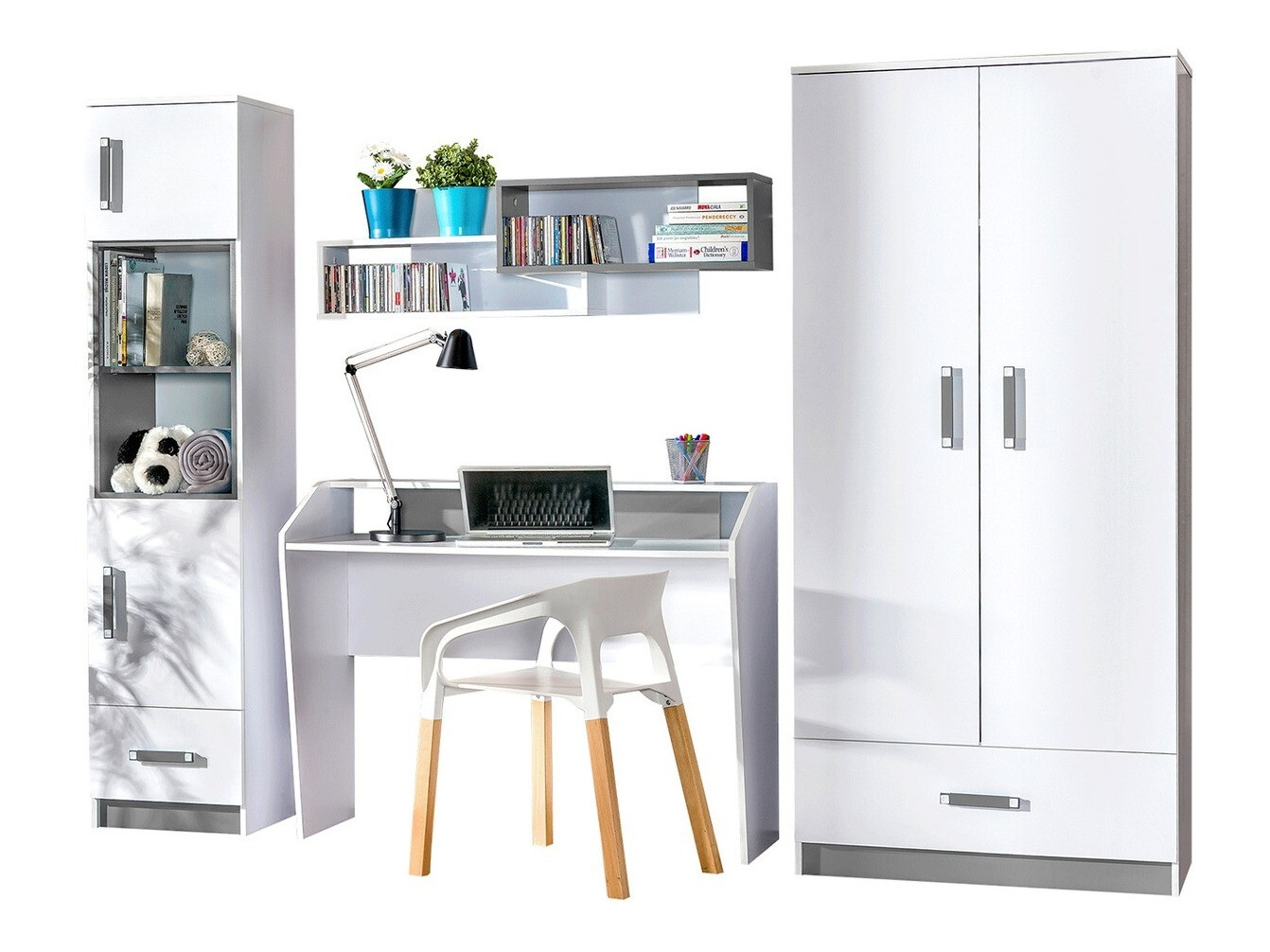 Chambre enfant complète Lorlare 100 (Blanc + Gris)
