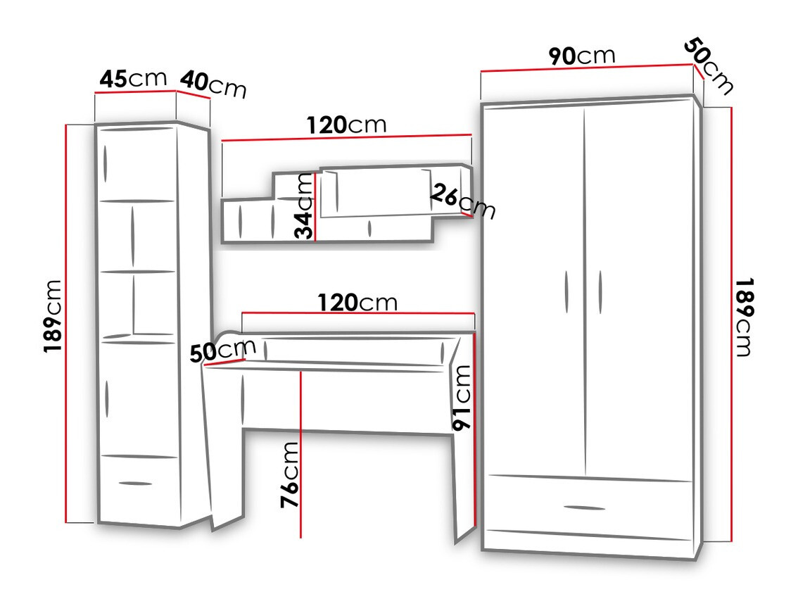 Chambre enfant complète Lorlare 100 (Blanc + Gris)