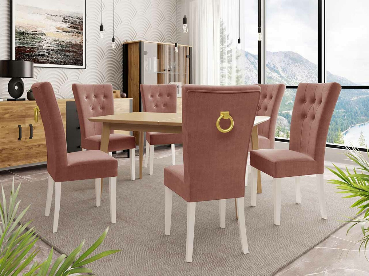 Salle à manger complète Racine 144 (Blanc + Magic Velvet 2258)