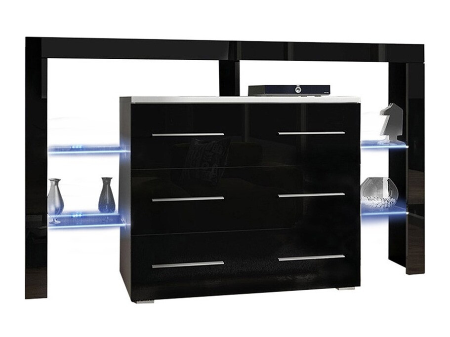 Commode Aestas I (Blanc + Noir brillant)