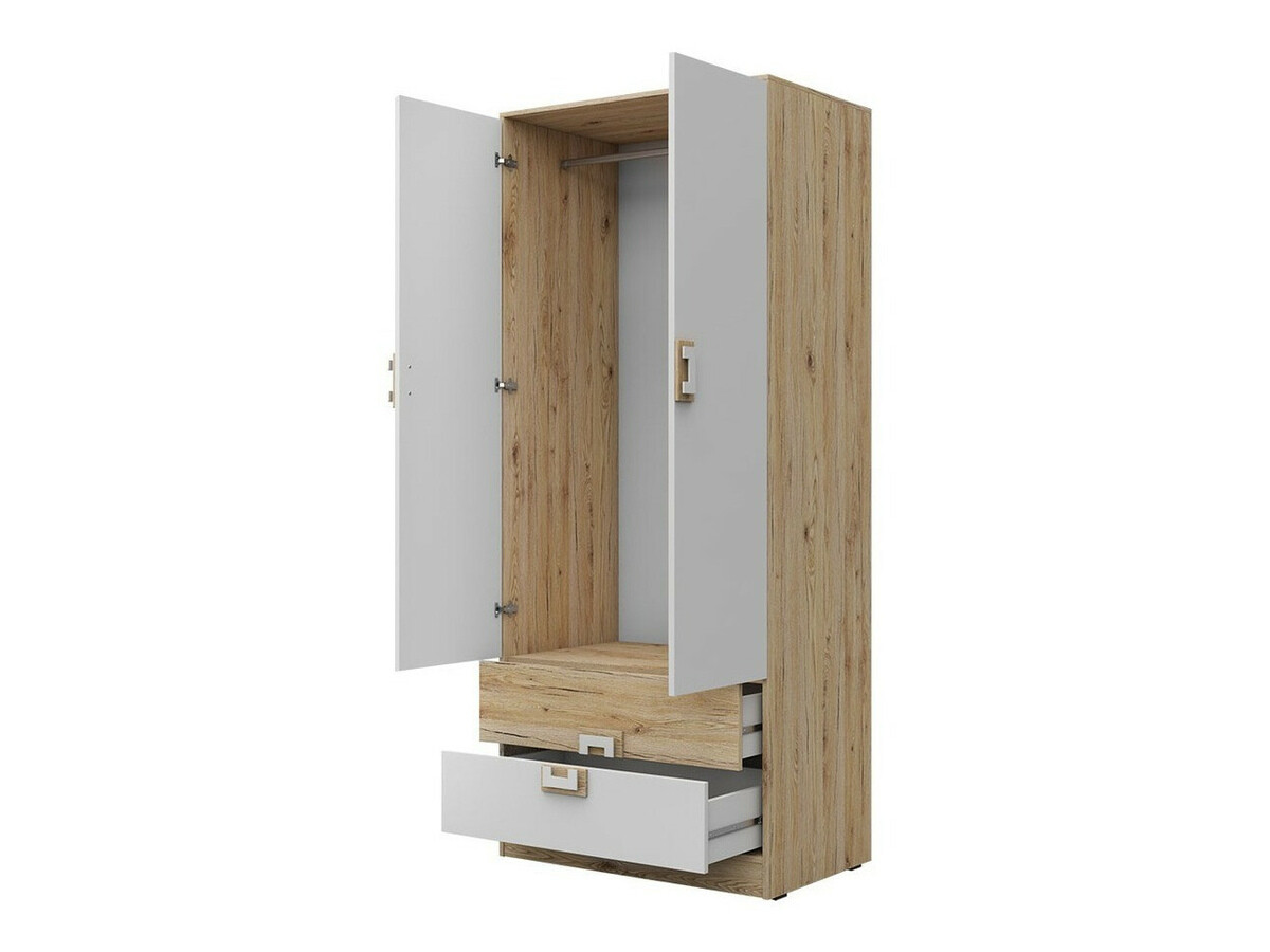 Armoire Balvire 102 (Chêne clair + Blanc + Rose)