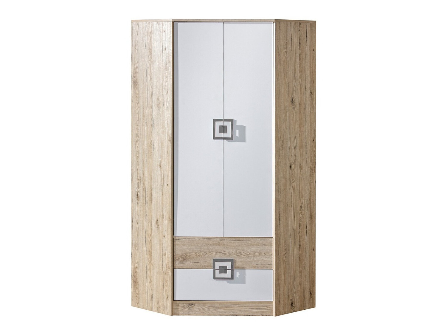 Armoire d'angle Balvire 103 (Chêne clair + Blanc + Gris)