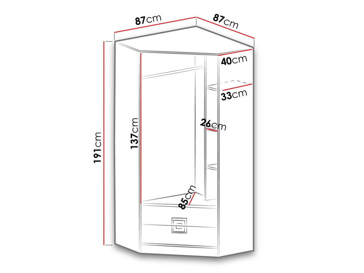 Armoire d'angle Balvire 103 (Chêne clair + Blanc + Gris)