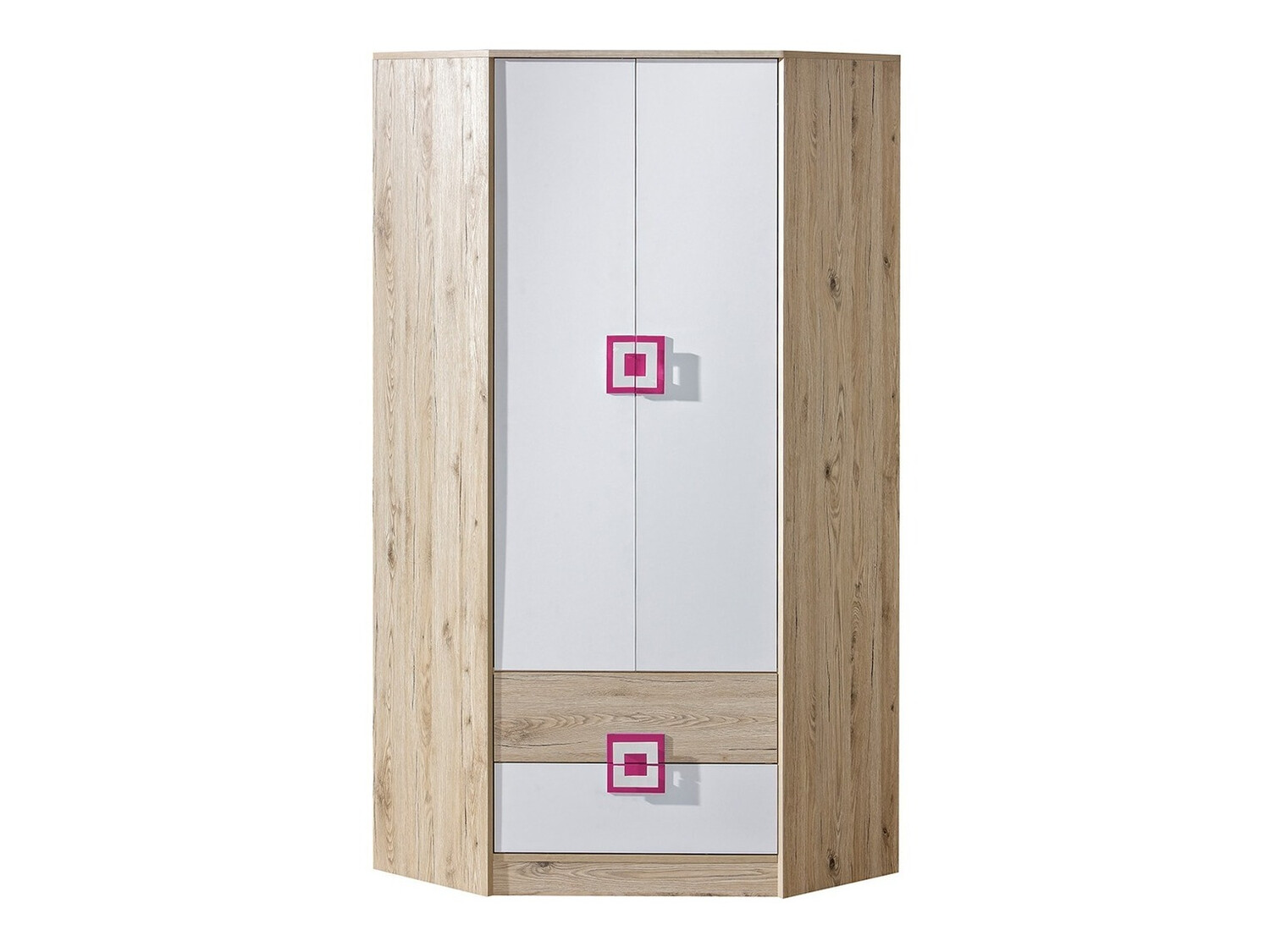 Armoire d'angle Balvire 103 (Chêne clair + Blanc + Rose)