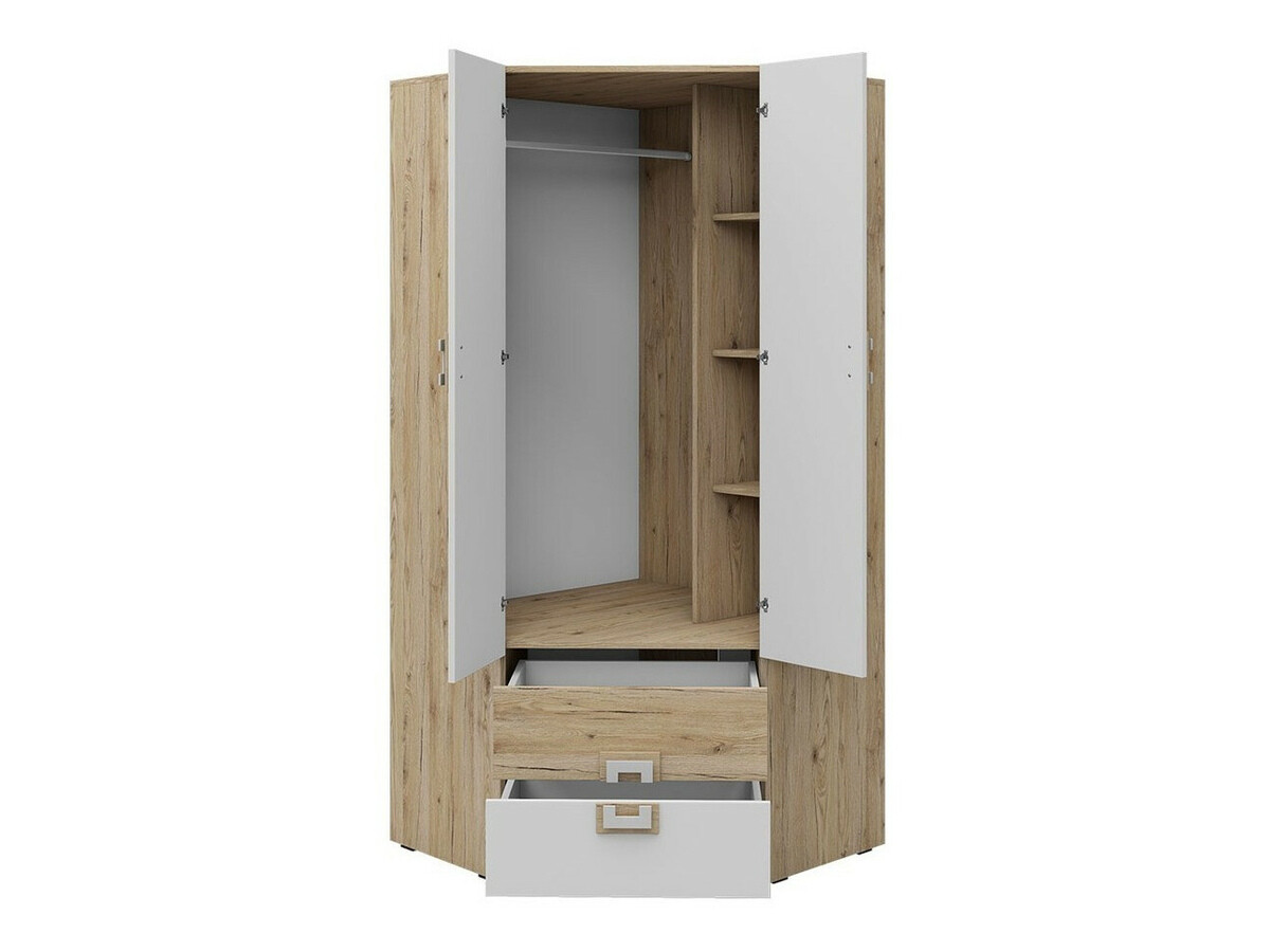 Armoire d'angle Balvire 103 (Chêne clair + Blanc + Rose)