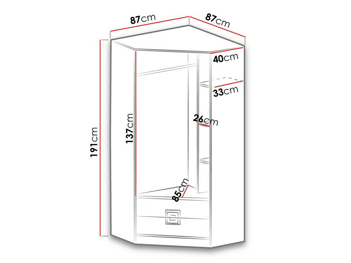 Armoire d'angle Balvire 103 (Chêne clair + Blanc + Rose)