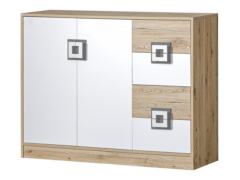 Commode Balvire 100 (Chêne clair + Blanc + Gris)