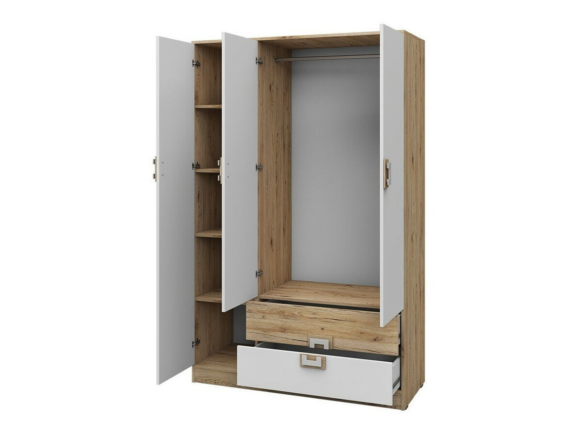 Armoire Balvire 104 (Chêne clair + Blanc + Gris)