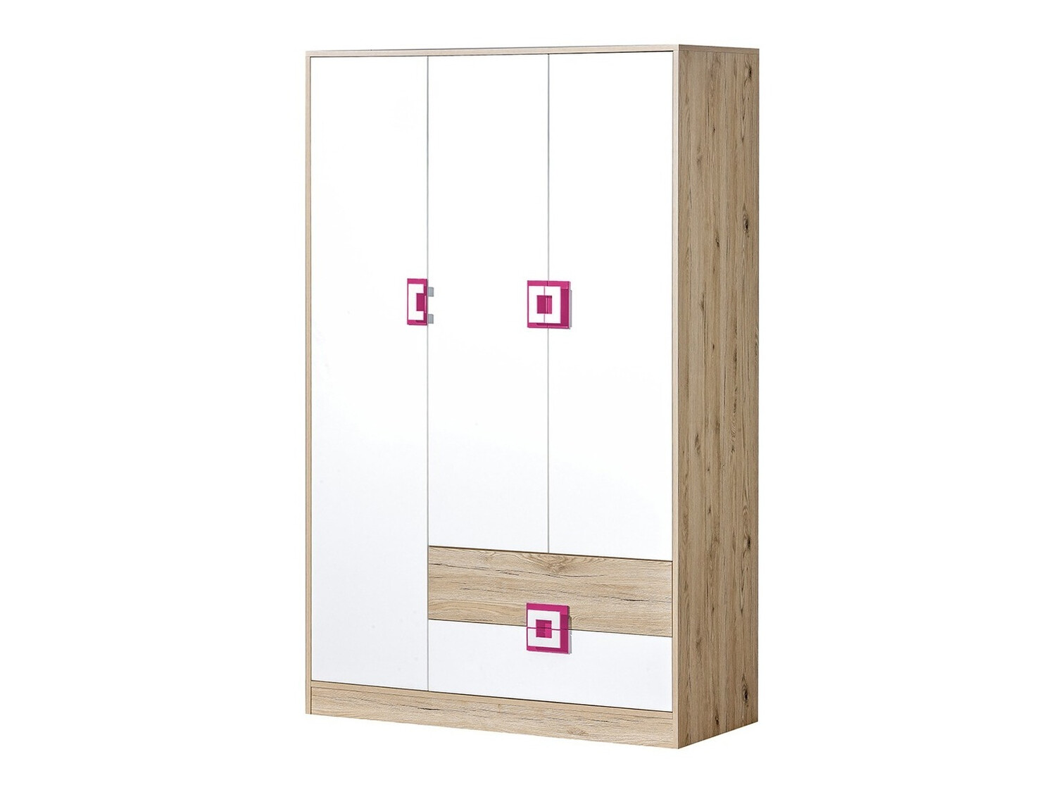 Armoire Balvire 104 (Chêne clair + Blanc + Rose)