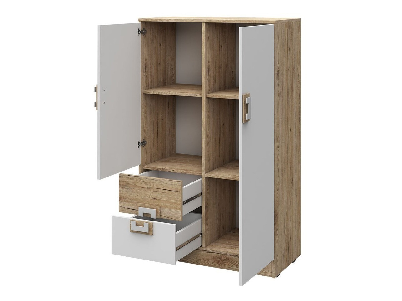 Commode Balvire 108 (Chêne clair + Blanc + Gris)