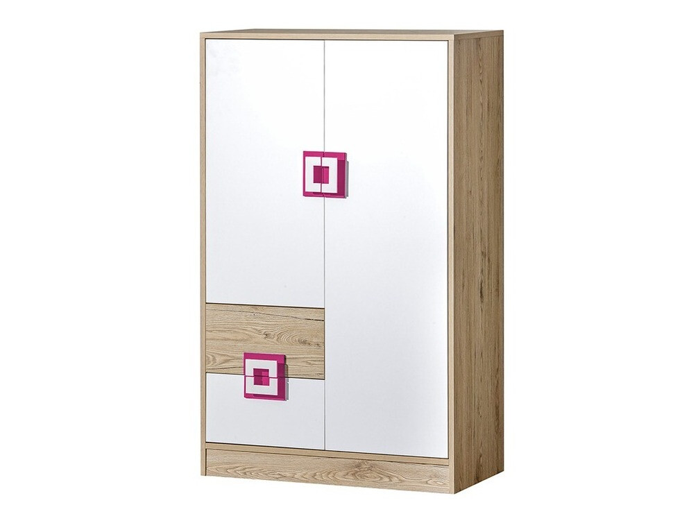 Commode Balvire 108 (Chêne clair + Blanc + Rose)