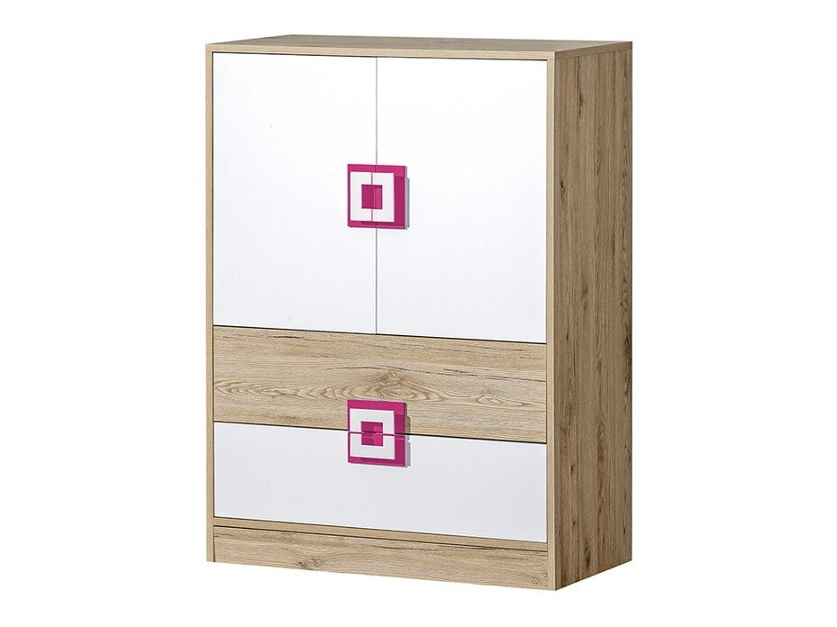 Commode Balvire 109 (Chêne clair + Blanc + Rose)