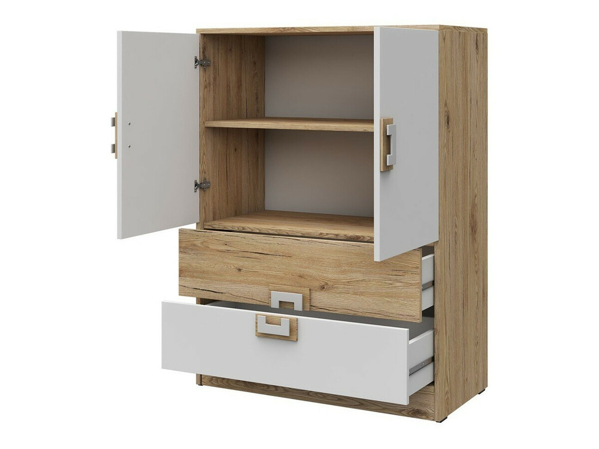 Commode Balvire 109 (Chêne clair + Blanc + Rose)