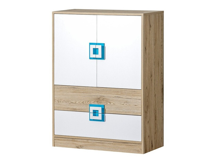 Commode Balvire 109 (Chêne clair + Blanc + Turquoise)