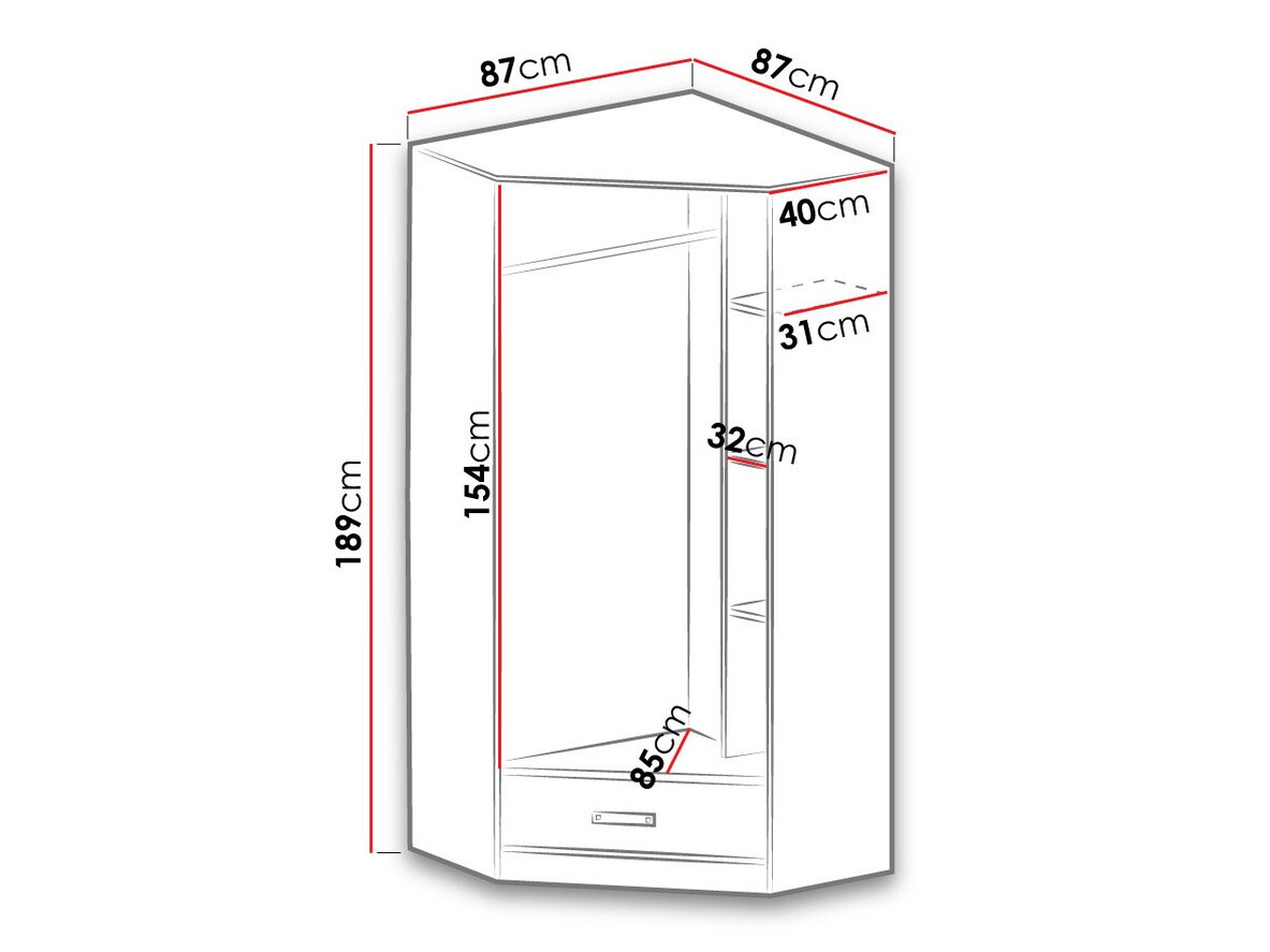 Armoire d'angle Lorlare 112 (Blanc + Gris)